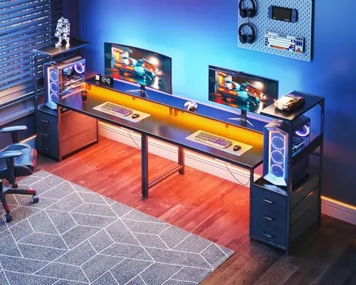 AODK gaming desk with PC showcase stand and RGB lighting