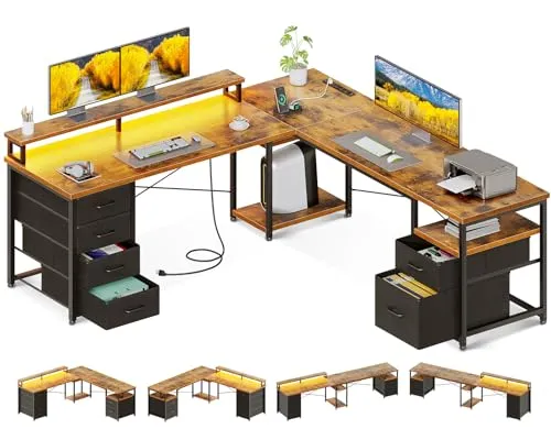 AODK 66" L-Shaped Desk with File Cabinet
