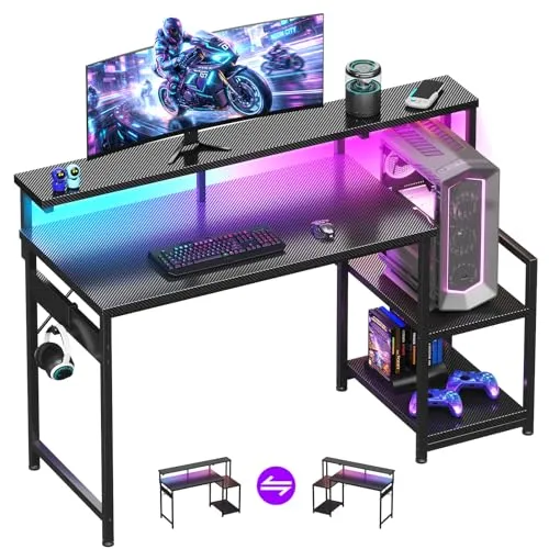 AODK 48 Inch Gaming Desk with LED Lights & CPU Stand