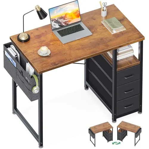 AODK Small Computer Desk with Fabric Drawers