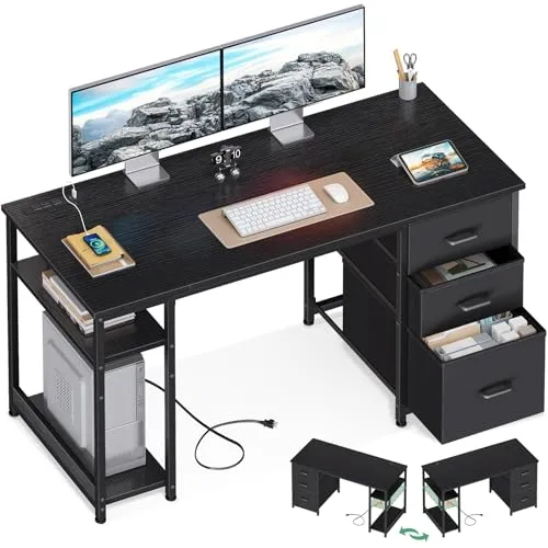 AODK Computer Desk with Drawers & USB-C Hub